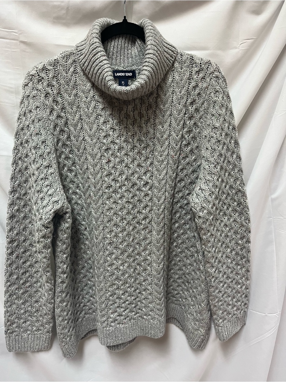 Lands' End Men's Light Gray Cable Turtleneck Sweater
